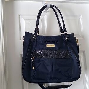 Samantha Brown Carry-on Bag With Trolley Sleeve Navy Blue Croc Embossed Accents
